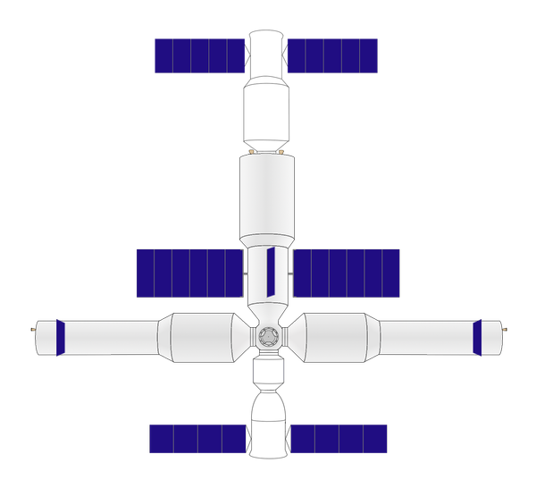 Chinese large orbital station. Artist's impression of the station with the Shenzhou manned spacecraft (bottom) and Tianzhou cargo craft (top) docked - Sputnik International