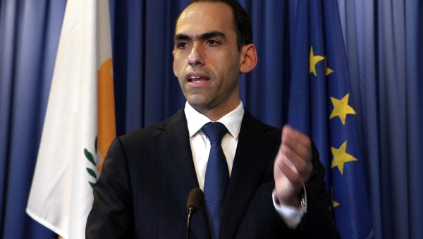 Cyprus' finance minister Harris Georgiades speaks to the media during a press conference at the Ministry of Finance, Nicosia, Cyprus Cyprus' finance minister Harris Georgiades speaks to the media during a press conference at the Ministry of Finance, Nicosia, Cyprus - Sputnik International