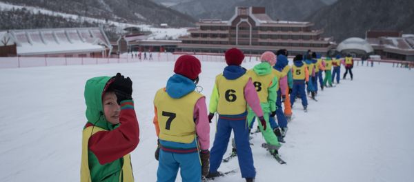 This photo taken on February 19, 2017 shows members of a 'ski camp' at the Masikryong ski resort, near North Korea's east coast port city of Wonsan. Work began on Masikryong ski resort, the only one in the North and the brainchild of Supreme Leader Kim Jong-Un, after Pyeongchang in the neighbouring South was awarded the 2018 winter Olympics This photo taken on February 19, 2017 shows members of a 'ski camp' at the Masikryong ski resort, near North Korea's east coast port city of Wonsan. Work began on Masikryong ski resort, the only one in the North and the brainchild of Supreme Leader Kim Jong-Un, after Pyeongchang in the neighbouring South was awarded the 2018 winter Olympics - Sputnik International