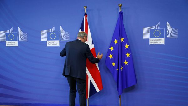 Flags are arranged at the EU headquarters as Britain and the EU launch Brexit talks in Brussels, June 19, 2017 - Sputnik International