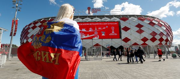 Soccer Football - Russia v Portugal - FIFA Confederations Cup Russia 2017 - Group A - Spartak Stadium, Moscow, Russia - June 21, 2017 Russia fan arrives before the match Soccer Football - Russia v Portugal - FIFA Confederations Cup Russia 2017 - Group A - Spartak Stadium, Moscow, Russia - June 21, 2017 Russia fan arrives before the match - Sputnik International