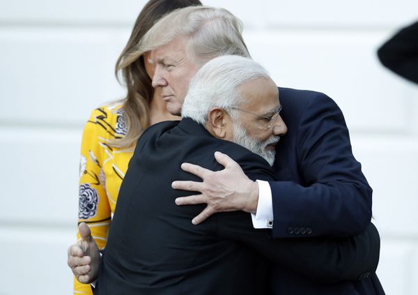 Indian Prime Minister Narendra Modi hugs President Donald Trump as Modi departs the White House, Monday, June 26, 2017, in Washington. Indian Prime Minister Narendra Modi hugs President Donald Trump as Modi departs the White House, Monday, June 26, 2017, in Washington. - Sputnik International