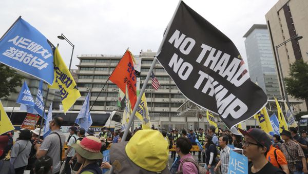 Protesters demonstrate against THAAD outside the US Embassy in Seoul, June 24, 2017 Protesters demonstrate against THAAD outside the US Embassy in Seoul, June 24, 2017 - Sputnik International