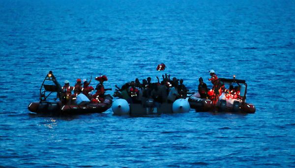 Migrants on a dinghy are rescued by Save the Children NGO crew from the ship Vos Hestia in the Mediterranean sea off Libya coast, June 17, 2017 Migrants on a dinghy are rescued by Save the Children NGO crew from the ship Vos Hestia in the Mediterranean sea off Libya coast, June 17, 2017 - Sputnik International