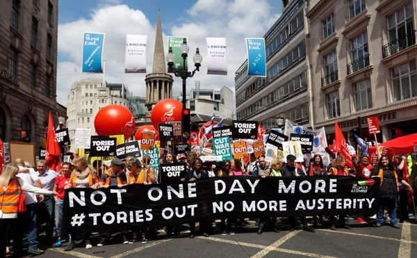 Demonstrators prepare to set off for Parliament Square on an anti-austerity rally and march organised by campaigners Peoples' Assembly, in central London, Britain July 1, 2017 Demonstrators prepare to set off for Parliament Square on an anti-austerity rally and march organised by campaigners Peoples' Assembly, in central London, Britain July 1, 2017 - Sputnik International