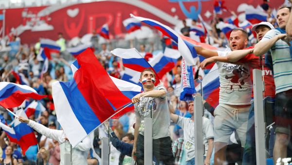 Soccer Football - Russia v New Zealand - FIFA Confederations Cup Russia 2017 - Group A - Saint Petersburg Stadium, St.Petersburg, Russia - June 17, 2017 Russia fans celebrate after the match - Sputnik International