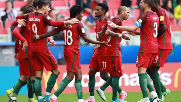 Members of Portugal's national team celebrate a goal during the 2017 FIFA Confederations Cup third-place match between Portugal and Mexico Members of Portugal's national team celebrate a goal during the 2017 FIFA Confederations Cup third-place match between Portugal and Mexico - Sputnik International