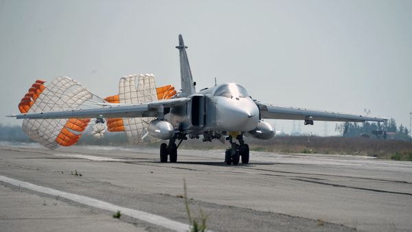 Russia's Su-24 bomber lands at the Hmeymim air base in Latakia, Syria. File photo  - Sputnik International