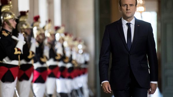 French President Emmanuel Macron walks through the Galerie des Bustes (Busts Gallery) to access the Versailles Palace's hemicycle for a special congress gathering both houses of parliament (National Assembly and Senate), near Paris, France, July 3, 2017. French President Emmanuel Macron walks through the Galerie des Bustes (Busts Gallery) to access the Versailles Palace's hemicycle for a special congress gathering both houses of parliament (National Assembly and Senate), near Paris, France, July 3, 2017. - Sputnik International