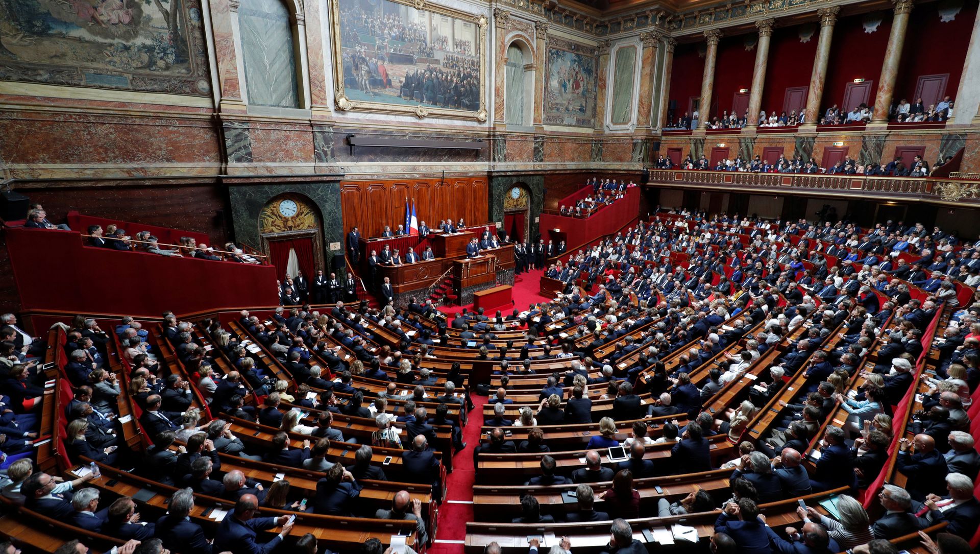 French President Emmanuel Macron delivers a speech during a special congress gathering both houses of parliament (National Assembly and Senate) at the Versailles Palace, near Paris, France, July 3, 2017. French President Emmanuel Macron delivers a speech during a special congress gathering both houses of parliament (National Assembly and Senate) at the Versailles Palace, near Paris, France, July 3, 2017. - Sputnik International, 1920, 16.04.2021