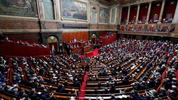 French President Emmanuel Macron delivers a speech during a special congress gathering both houses of parliament (National Assembly and Senate) at the Versailles Palace, near Paris, France, July 3, 2017. French President Emmanuel Macron delivers a speech during a special congress gathering both houses of parliament (National Assembly and Senate) at the Versailles Palace, near Paris, France, July 3, 2017. - Sputnik International