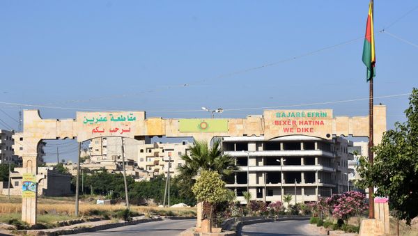 The main entrance to the city of Afrin, along Syria's northern border with Turkey The main entrance to the city of Afrin, along Syria's northern border with Turkey - Sputnik International