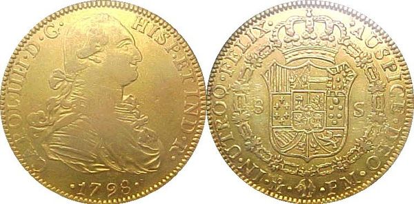Spanish gold 4-doubloon coin (8 escudos). 27.07 grams, 91.70% purit Spanish gold 4-doubloon coin (8 escudos). 27.07 grams, 91.70% purit - Sputnik International
