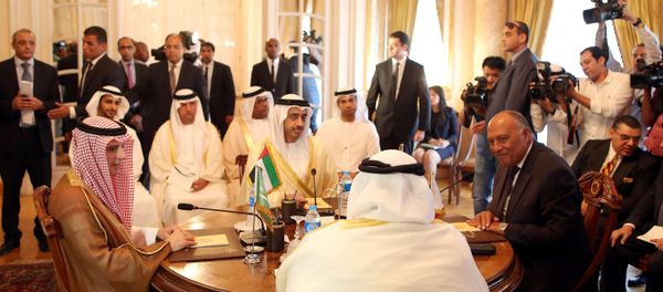 Saudi Foreign Minister Adel al-Jubeir (2-L), UAE Foreign Minister Abdullah bin Zayed al-Nahyan (L), Egyptian Foreign Minister Sameh Shoukry (R), and Bahraini Foreign Minister Khalid bin Ahmed al-Khalifa (2-R) meet to discuss the diplomatic situation with Qatar, in Cairo, Egypt, July, 5 2017 - Sputnik International