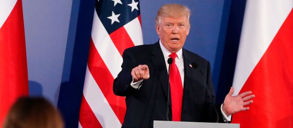 US President Donald Trump gestures during a joint news conference with Polish President Andrzej Duda in Warsaw, Poland July 6, 2017. US President Donald Trump gestures during a joint news conference with Polish President Andrzej Duda in Warsaw, Poland July 6, 2017. - Sputnik International