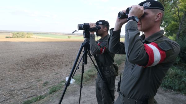 Austrian soldiers watch the border for illegally entering migrants between Hungary and Austria in Nickelsdorf, Austria, Tuesday, Sept. 20, 2016 - Sputnik International