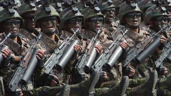 Soldiers during a military parade marking the 105th birthday of Kim Il-Sung, the founder of North Korea, in Pyongyang - Sputnik International