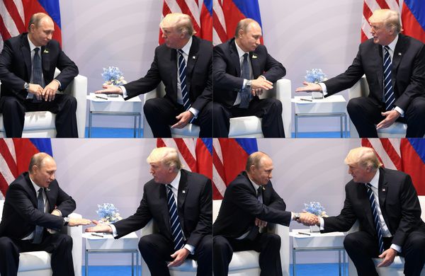 US President Donald Trump (L) and Russia's President Vladimir Putin shaking hands during a meeting on the sidelines of the G20 Summit in Hamburg, Germany, on July 7, 2017 US President Donald Trump (L) and Russia's President Vladimir Putin shaking hands during a meeting on the sidelines of the G20 Summit in Hamburg, Germany, on July 7, 2017 - Sputnik International
