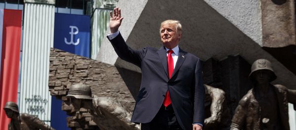 President Donald Trump waves as he arrives to deliver a speech at Krasinski Square at the Royal Castle, Thursday, July 6, 2017, in Warsaw President Donald Trump waves as he arrives to deliver a speech at Krasinski Square at the Royal Castle, Thursday, July 6, 2017, in Warsaw - Sputnik International