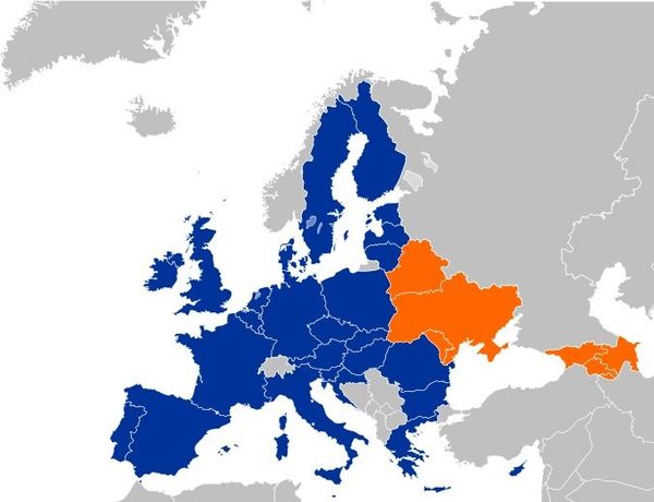 Map featuring the European Union and the countries involved in its Eastern Partnership Program (in orange) - Sputnik International