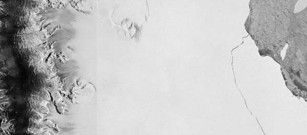 A section of an iceberg – about 6,000 sq km – broke away as part of the natural cycle of iceberg calving off the Larsen-C ice shelf in Antarctica in this satellite image released by the European Space Agency on July 12, 2017. A section of an iceberg – about 6,000 sq km – broke away as part of the natural cycle of iceberg calving off the Larsen-C ice shelf in Antarctica in this satellite image released by the European Space Agency on July 12, 2017. - Sputnik International