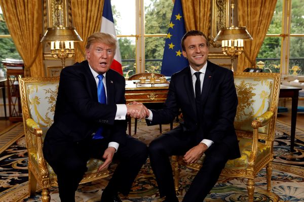 French President Emmanuel Macron and U.S. President Donald Trump (L) shake hands as they meet at the Elysee Palace in Paris, France, July 13, 2017. French President Emmanuel Macron and U.S. President Donald Trump (L) shake hands as they meet at the Elysee Palace in Paris, France, July 13, 2017. - Sputnik International