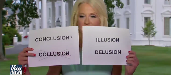 Kellyanne Conway's Cue Cards on Collusion Allegations Kellyanne Conway's Cue Cards on Collusion Allegations - Sputnik International