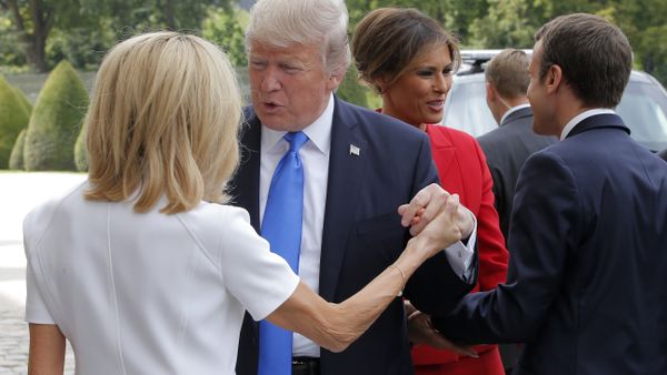 French President Emmanuel Macron, right, welcome First Lady Melania Trump while and his wife Brigitte, left, welcomes U.S President Donald Trump at Les Invalides museum in Paris Thursday, July 13, 2017. French President Emmanuel Macron, right, welcome First Lady Melania Trump while and his wife Brigitte, left, welcomes U.S President Donald Trump at Les Invalides museum in Paris Thursday, July 13, 2017. - Sputnik International