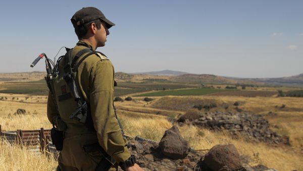 A Israeli soldier patrols near the border with Syria after projectiles fired from the war-torn country hit the Israeli occupied Golan Heights on June 24, 2017 A Israeli soldier patrols near the border with Syria after projectiles fired from the war-torn country hit the Israeli occupied Golan Heights on June 24, 2017 - Sputnik International