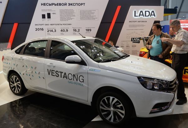 A LADA Vesta CNG car at AvtoVAZ stand during the 8th Innoprom-2017 International Industrial Exhibition. Ekaterinburg-EXPO international exhibition center, Yekaterinburg - Sputnik International