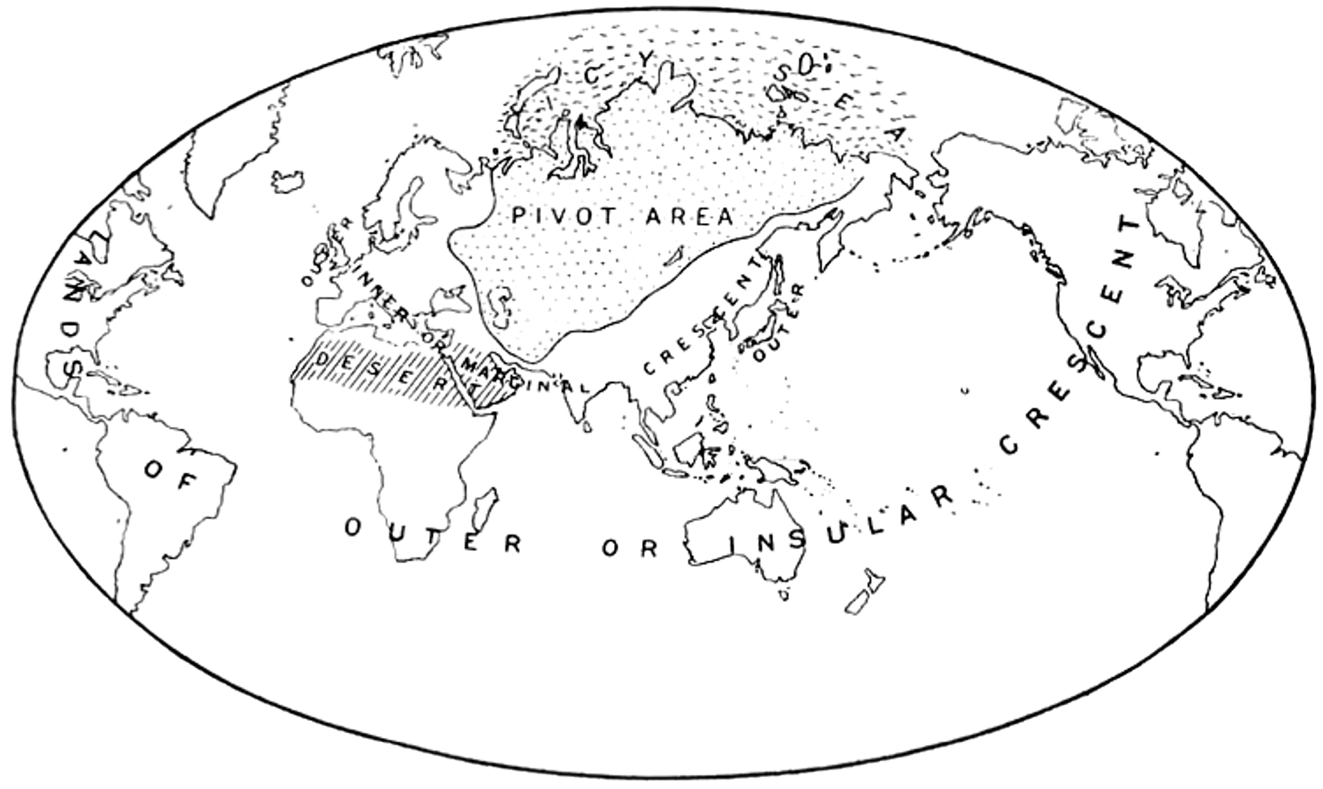 Map of the Heartland Theory, as published by H.J. Mackinder in 1904, which suggests that the Heartland's size and central position in the world makes it the key to controlling the World-Island of Europe, Asia and Africa. - Sputnik International, 1920, 11.08.2024