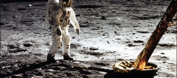 This photo taken 20 July 1969 of astronaut Edwin Buzz E. Aldrin Jr., lunar module pilot walking on the surface of the moon near the leg of the Lunar Module (ML) Eagle during the Apollo 11 extravehicular activity (EVA). Astronaut Neil A. Armstrong took this photograph with a 70mm lunar surface camera. - Sputnik International