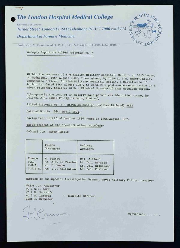 Rudolf Hess autopsy report. Rudolf Hess autopsy report. - Sputnik International