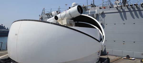 The Laser Weapon System (LaWS) temporarily installed aboard the guided-missile destroyer USS Dewey (DDG 105) in San Diego, Calif. The Laser Weapon System (LaWS) temporarily installed aboard the guided-missile destroyer USS Dewey (DDG 105) in San Diego, Calif. - Sputnik International