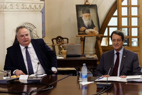 Greek Foreign Minister Nikos Kotzias (L) sits next to Cypriot President Nicos Anastasiades (R) on July 18, 2017 in the presidential palace in Nicosia during a national council meeting of Greek Cypriot party political leaders. The foreign ministers of Greece and Turkey are in Cyprus on separate missions to review the way forward after UN-backed reunification talks collapsed in Switzerland earlier this month. Turkish Foreign Minister Mevlut Cavusoglu is to hold talks in breakaway northern Cyprus, Ankara announced. Greek Foreign Minister Nikos Kotzias (L) sits next to Cypriot President Nicos Anastasiades (R) on July 18, 2017 in the presidential palace in Nicosia during a national council meeting of Greek Cypriot party political leaders. The foreign ministers of Greece and Turkey are in Cyprus on separate missions to review the way forward after UN-backed reunification talks collapsed in Switzerland earlier this month. Turkish Foreign Minister Mevlut Cavusoglu is to hold talks in breakaway northern Cyprus, Ankara announced. - Sputnik International