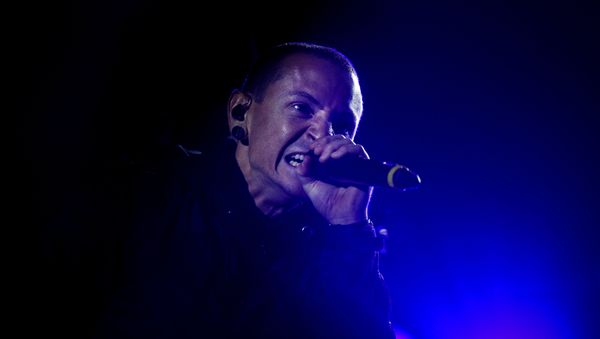 This file photo taken on May 26, 2012 shows Linkin Park's American lead singer Chester Bennington during the Rock in Rio Lisboa music festival at Bela Vista Park in Lisbon. - Sputnik International