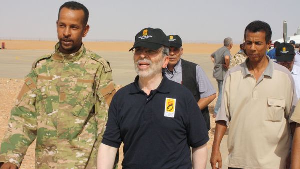 Mustafa Sanalla, chairman of Libya's National Oil Corporation, arrives at Sharara oil field near Ubari, Libya, July 6, 2017 - Sputnik International