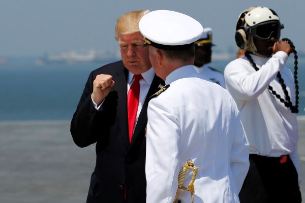 US President Donald Trump bids farewell to US Navy Captain Richard McCormack after commissioning the aircraft carrier USS Gerald R. Ford during a ceremony at Naval Station Norfolk in Norfolk, Virginia, US July 22, 2017. US President Donald Trump bids farewell to US Navy Captain Richard McCormack after commissioning the aircraft carrier USS Gerald R. Ford during a ceremony at Naval Station Norfolk in Norfolk, Virginia, US July 22, 2017. - Sputnik International