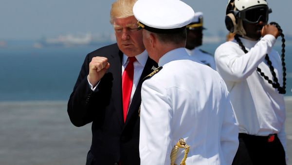 US President Donald Trump bids farewell to US Navy Captain Richard McCormack after commissioning the aircraft carrier USS Gerald R. Ford during a ceremony at Naval Station Norfolk in Norfolk, Virginia, US July 22, 2017. US President Donald Trump bids farewell to US Navy Captain Richard McCormack after commissioning the aircraft carrier USS Gerald R. Ford during a ceremony at Naval Station Norfolk in Norfolk, Virginia, US July 22, 2017. - Sputnik International
