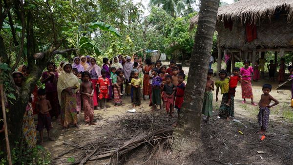 Rohingya villagers watch as international media visit Maung Hna Ma village, Buthidaung township, northern Rakhine state, Myanmar July 14, 2017. Rohingya villagers watch as international media visit Maung Hna Ma village, Buthidaung township, northern Rakhine state, Myanmar July 14, 2017. - Sputnik International