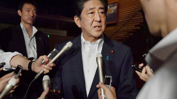 Japanese Prime Minister Shinzo Abe speaks to reporters about North Korea's missile launch in Tokyo, Japan in this photo taken by Kyodo on July 29, 2017 Japanese Prime Minister Shinzo Abe speaks to reporters about North Korea's missile launch in Tokyo, Japan in this photo taken by Kyodo on July 29, 2017 - Sputnik International