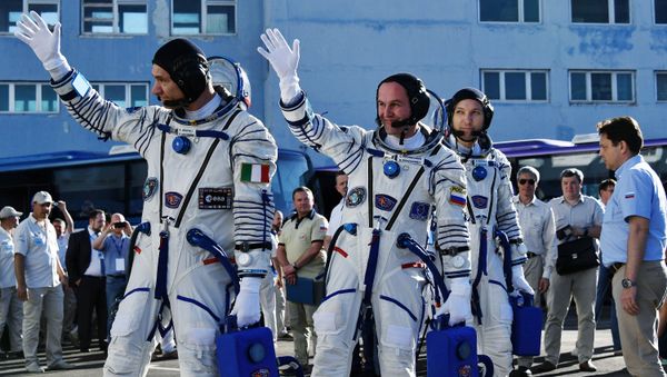 From left: ISS Expedition 52/53 primary crew members onboard engineer Paolo Nespoli of ESA, onboard engineer Sergei Ryzansky of Roskosmos space agency and ISS Expedition 53 commander Randolph Bresnik of NASA seen here ahead of the launch of Soyuz MS-05 manned spacecraft with ISS Expedition 52/53 cre From left: ISS Expedition 52/53 primary crew members onboard engineer Paolo Nespoli of ESA, onboard engineer Sergei Ryzansky of Roskosmos space agency and ISS Expedition 53 commander Randolph Bresnik of NASA seen here ahead of the launch of Soyuz MS-05 manned spacecraft with ISS Expedition 52/53 cre - Sputnik International