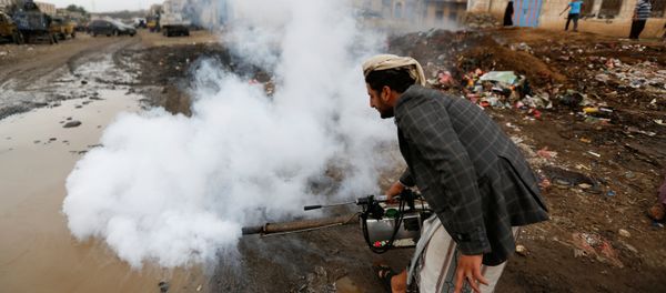 A public health worker sprays insecticide, amid a cholera outbreak, in Sanaa, Yemen, July 26, 2017. A public health worker sprays insecticide, amid a cholera outbreak, in Sanaa, Yemen, July 26, 2017. - Sputnik International