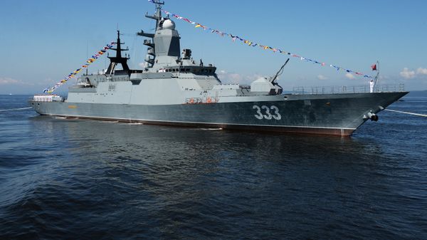The Sovershenny corvette during a general rehearsal of a parade of ships and a military sport event devoted to the Navy Day in Vladivostok. File photo  - Sputnik International