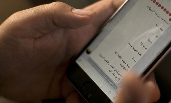 An activist looks at an Islamic State group marketplace on the encrypted app Telegram, advertising a 12-year-old Yazidi girl as a slave for the price of $12,500, in a photo taken in northern Iraq on May 22, 2016 - Sputnik International