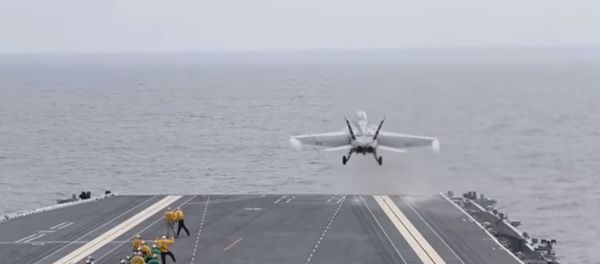 Super Hornet Conducts EMALS take off aboard the USS Gerald Ford. Super Hornet Conducts EMALS take off aboard the USS Gerald Ford. - Sputnik International