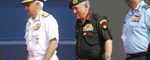 Indian Army Chief Bipin Rawat, center, Air Force Chief Birender Singh Dhanoa, right, and Navy Chief Sunil Lanba arrive at the opening ceremony of Aero India 2017 at Yelahanka air base in Bangalore, India, Tuesday, Feb. 14, 2017 Indian Army Chief Bipin Rawat, center, Air Force Chief Birender Singh Dhanoa, right, and Navy Chief Sunil Lanba arrive at the opening ceremony of Aero India 2017 at Yelahanka air base in Bangalore, India, Tuesday, Feb. 14, 2017 - Sputnik International