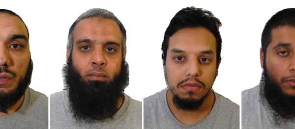 A composite of four undated images issued Wednesday Aug.2, 2017, by Britain's West-Midlands Police, showing left to right: Tahir Aziz, Naweed Ali, Mohibur Rahman and Khobaib Hussain who have been found guilty of preparing terrorist acts, following a partly-secret trial at the Old Bailey in London Wednesday Aug. 2, 2017. A composite of four undated images issued Wednesday Aug.2, 2017, by Britain's West-Midlands Police, showing left to right: Tahir Aziz, Naweed Ali, Mohibur Rahman and Khobaib Hussain who have been found guilty of preparing terrorist acts, following a partly-secret trial at the Old Bailey in London Wednesday Aug. 2, 2017. - Sputnik International