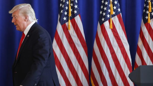 President Donald Trump walks away after speaking about the ongoing situation in Charlottesville, Va., Saturday, Aug. 12, 2017 at Trump National Golf Club in Bedminster, N.J. President Donald Trump walks away after speaking about the ongoing situation in Charlottesville, Va., Saturday, Aug. 12, 2017 at Trump National Golf Club in Bedminster, N.J. - Sputnik International