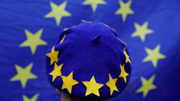 A protester wearing a Europen Union flag themed beret takes part in an anti-Brexit demonstration after Britain's Prime Minister Theresa May triggered the process by which the United Kingdom will leave the Euopean Union, in Birmingham, Britain March 29, 2017. A protester wearing a Europen Union flag themed beret takes part in an anti-Brexit demonstration after Britain's Prime Minister Theresa May triggered the process by which the United Kingdom will leave the Euopean Union, in Birmingham, Britain March 29, 2017. - Sputnik International